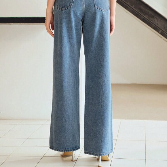 Blue Women's Rhinestone Detail Wide Leg Jeans - Picture 5 of 7